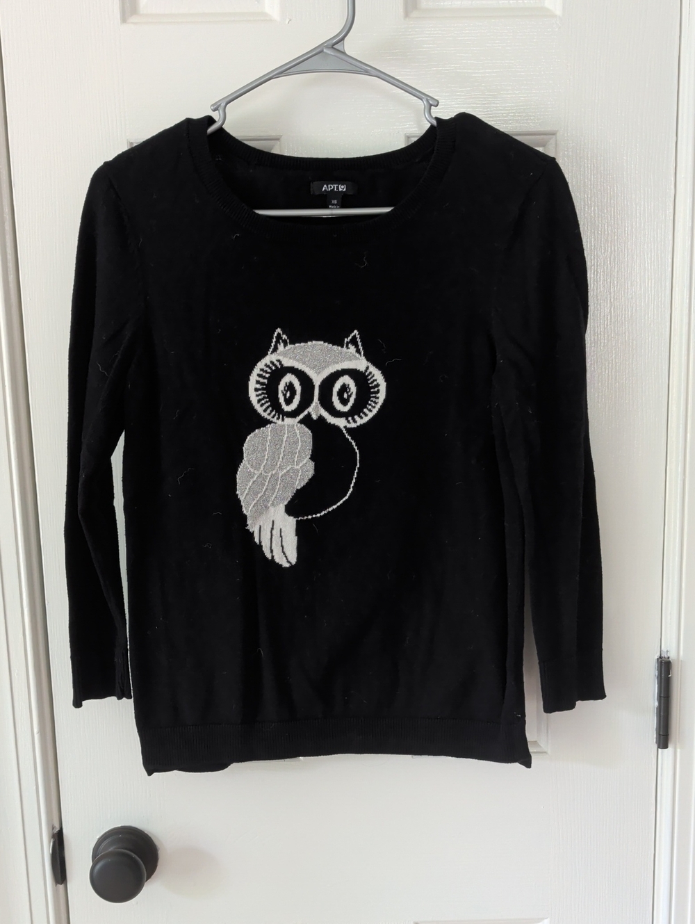 Apt. 9 Black Ribbed-Neck Owl Sweater